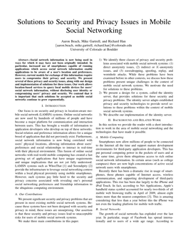 Solutions to Security and Privacy Issues in Mobile Social Networking