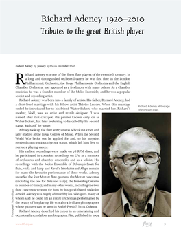 Richard Adeney 1920–2010 Tributes to the Great British Player