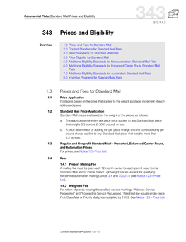 DMM 343 Standard Mail Prices and Eligibility for Commercial Flats