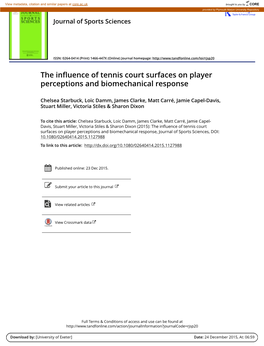 The Influence of Tennis Court Surfaces on Player Perceptions and Biomechanical Response