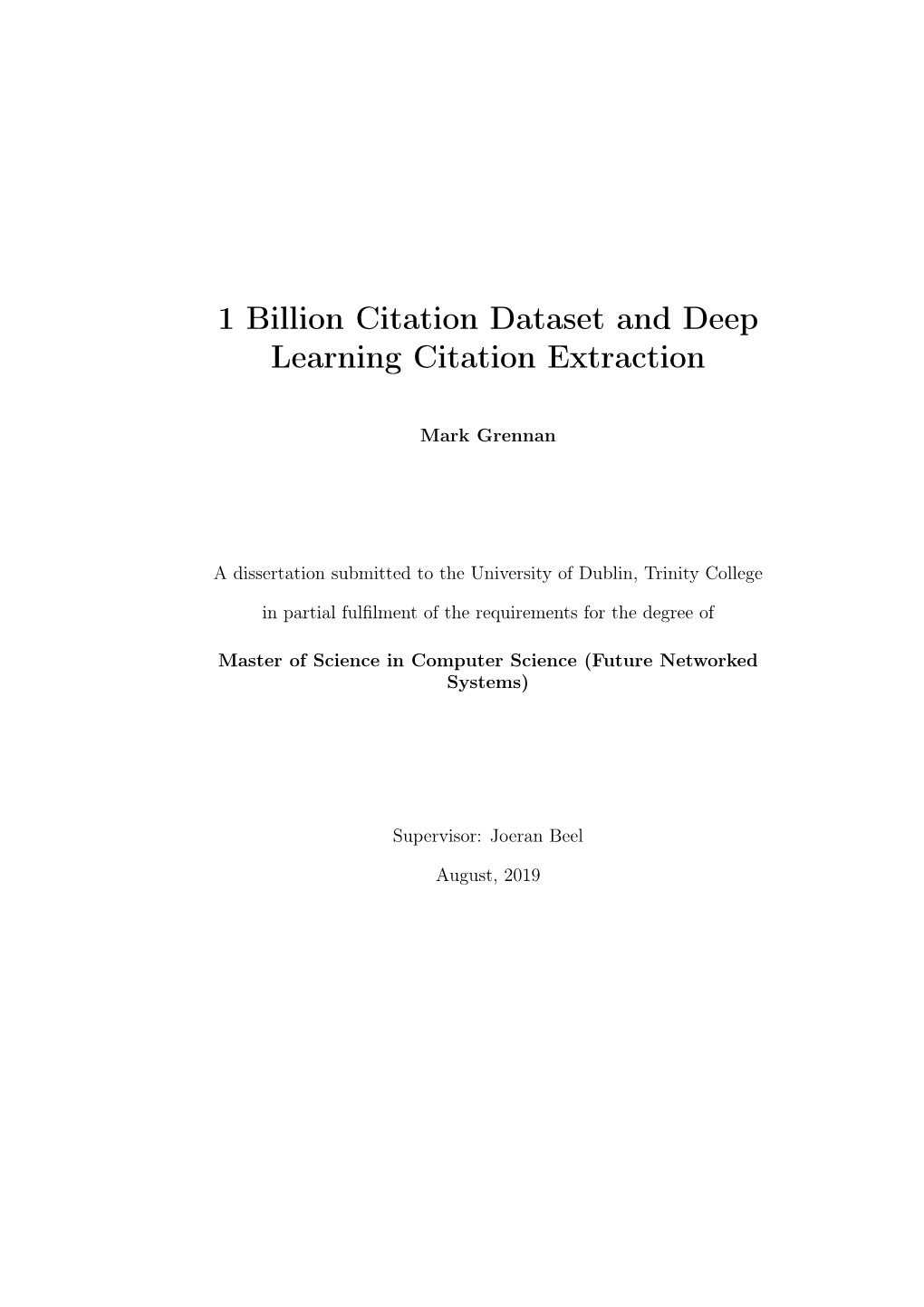1 Billion Citation Dataset and Deep Learning Citation Extraction