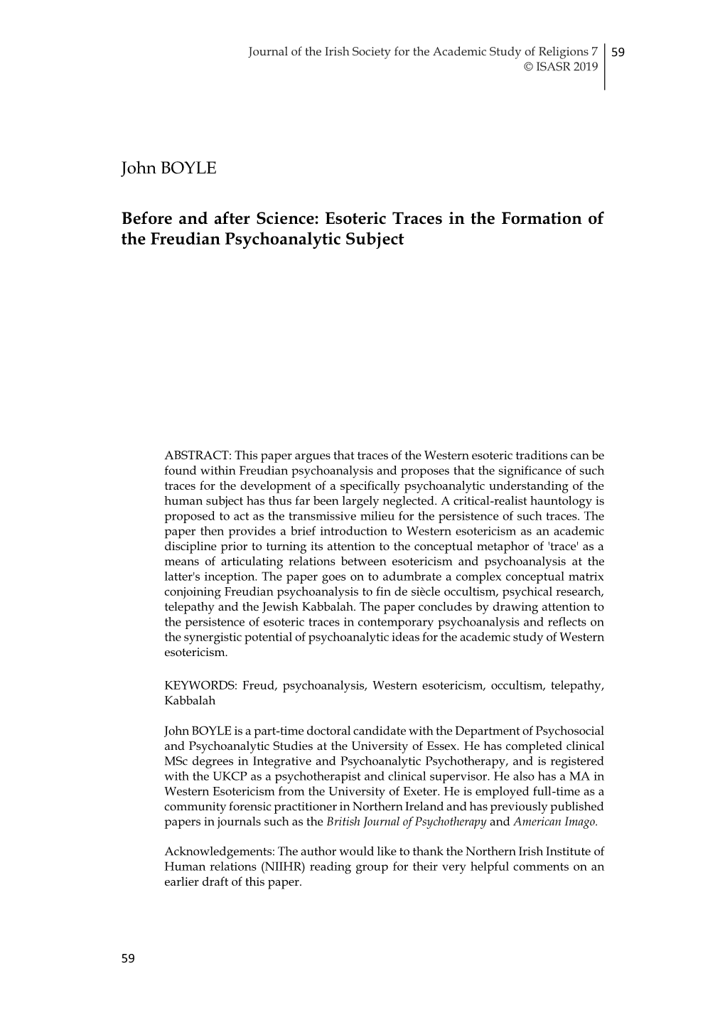 John BOYLE Before and After Science: Esoteric Traces in the Formation Of