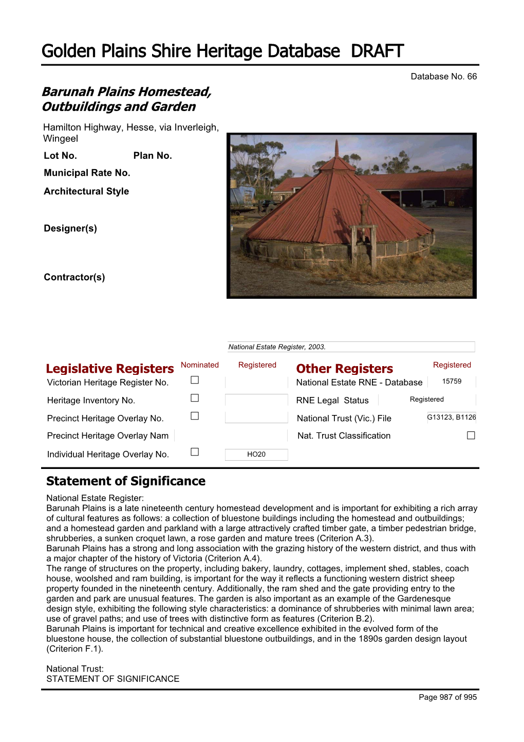 Barunah Plains Homestead, Outbuildings and Garden Hamilton Highway, Hesse, Via Inverleigh, Wingeel Lot No