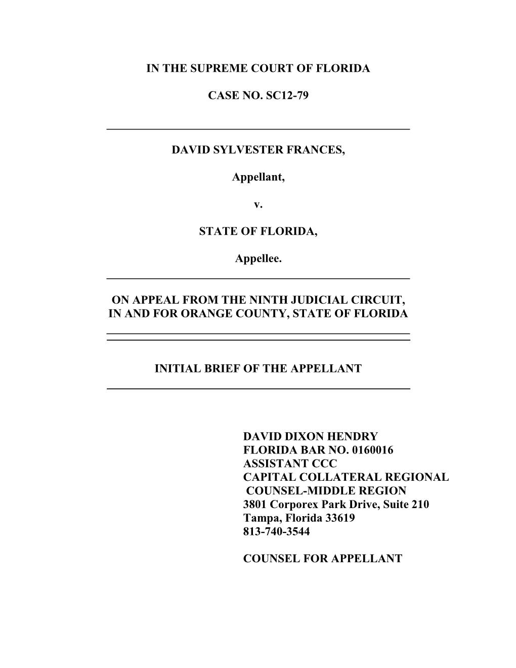 SC12-79 Frances V. State of Florida