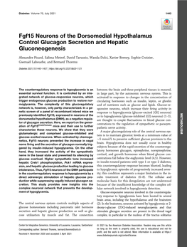 Fgf15 Neurons of the Dorsomedial Hypothalamus Control Glucagon Secretion and Hepatic Gluconeogenesis