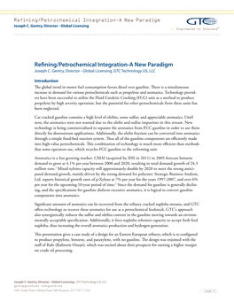 Refining/Petrochemical Integration-A New Paradigm Joseph C