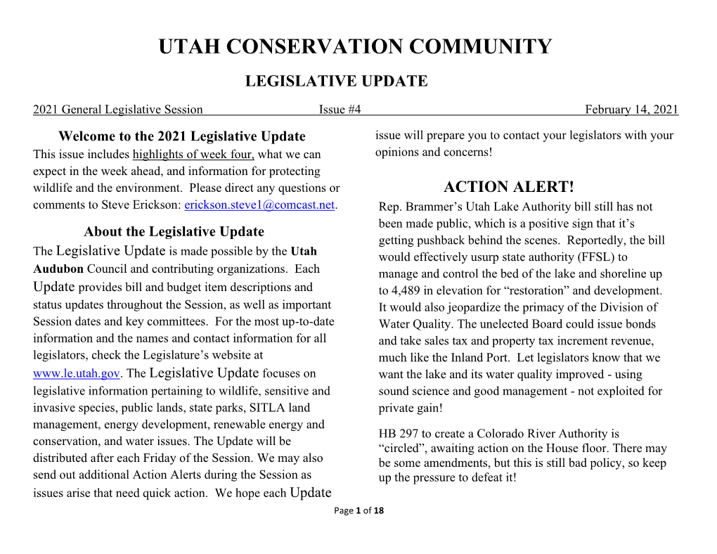 Utah Conservation Community Legislative Update