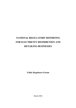 National Regulatory Reporting for Electricity Distribution and Retailing Businesses