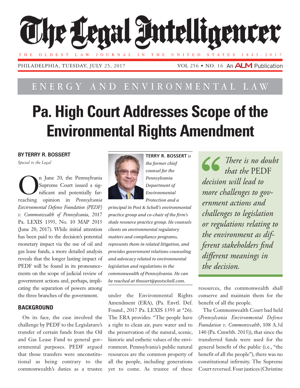 Pa. High Court Addresses Scope of the Environmental Rights Amendment