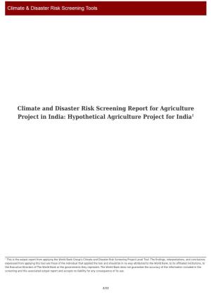 Agriculture Project in India: Hypothetical Agriculture Project for India1