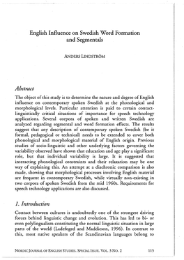 English Influence on Swedish Word Formation and Segmentals Abstract