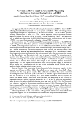 Gyrotron and Power Supply Development for Upgrading the Electron Cyclotron Heating System on DIII-D Joseph F
