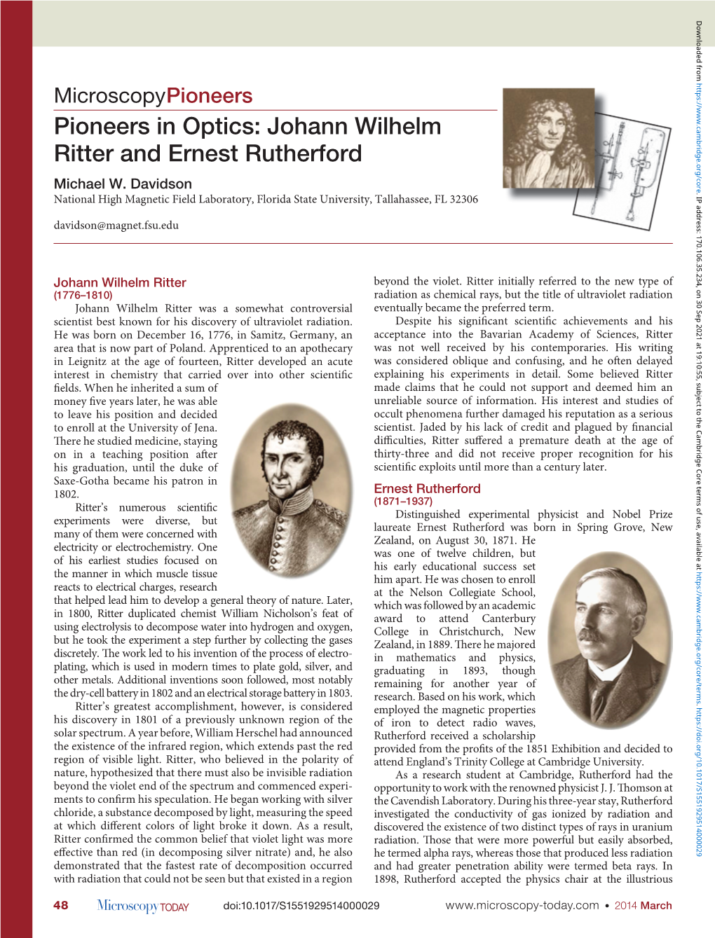 Johann Wilhelm Ritter and Ernest Rutherford Michael W