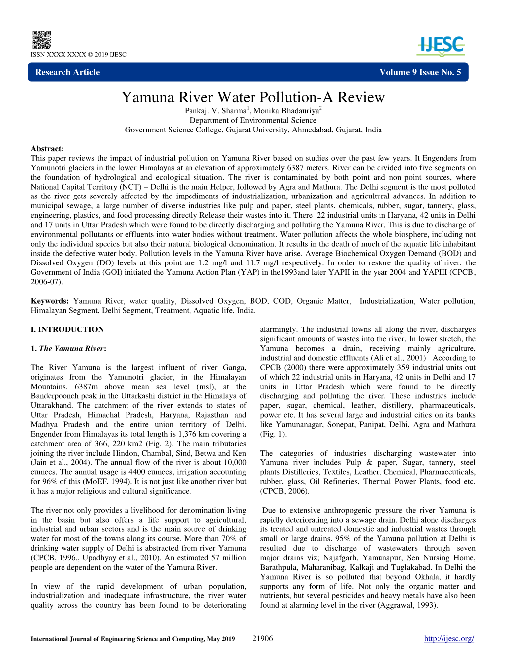 Yamuna River Water Pollution-A Review Pankaj