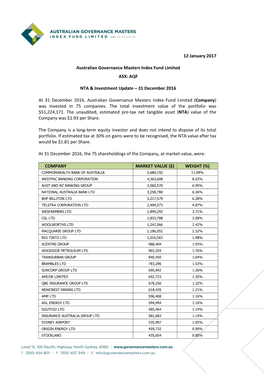 12 January 2017 Australian Governance Masters Index Fund