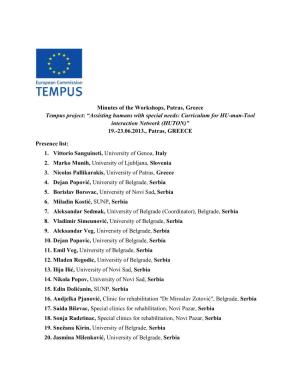 Minutes of the Workshops, Patras, Greece Tempus Project