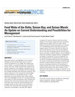 Food Webs of the Delta, Suisun Bay, and Suisun Marsh: an Update on Current Understanding and Possibilities for Management Larry R