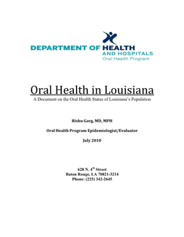 Oral Health in Louisiana a Document on the Oral Health Status of Louisiana’S Population