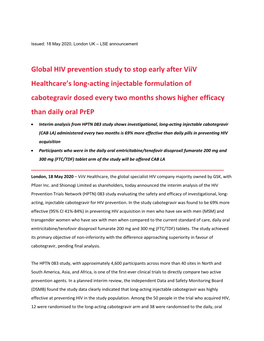 Global HIV Prevention Study to Stop Early After Viiv Healthcare's Long