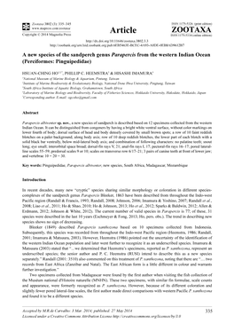 A New Species of the Sandperch Genus Parapercis from the Western Indian Ocean (Perciformes: Pinguipedidae)