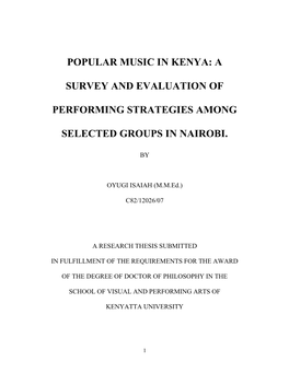 Popular Music in Kenya:A Survey and Evaluation of Performing Strategies