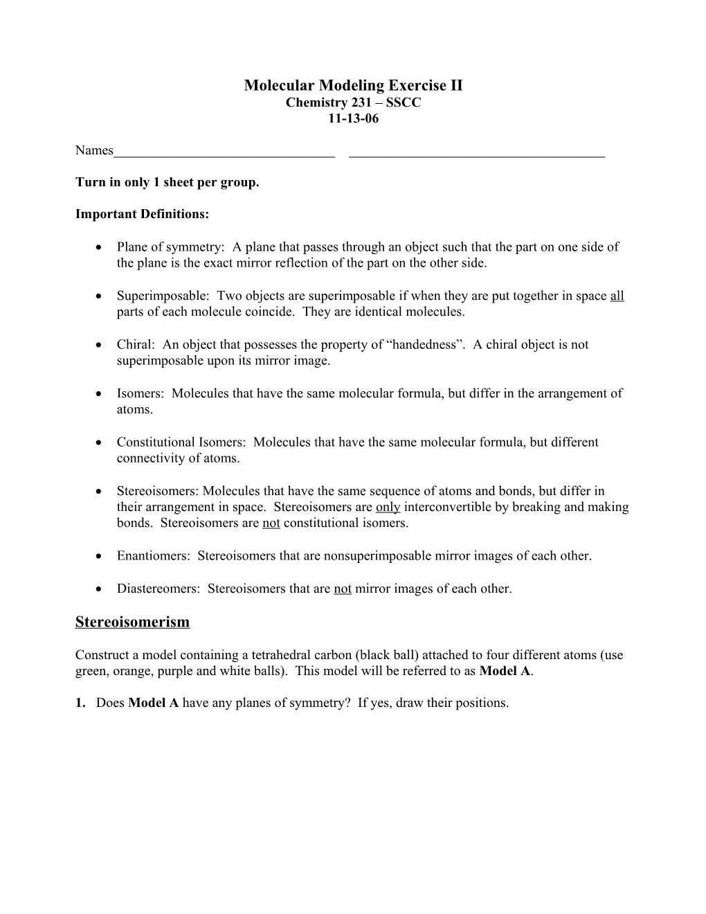 Molecular Modeling Exercise II