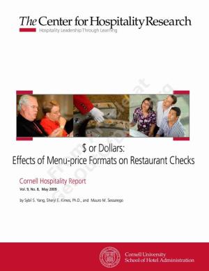 I Or Do Ars: Effects of Menu-Price Formats on Restaurant Checks