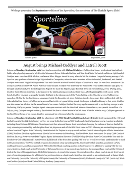 August Brings Michael Cuddyer and Latrell Scott! Join Us on Monday, September 12Th for a Luncheon Meeting with Michael Cuddyer