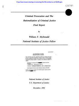 Criminal Prosecution and the Rationalization of Criminal Justice Final Report