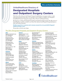 Designated Hospitals and Outpatient Surgery Centers