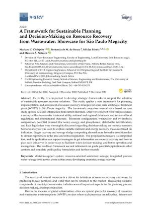 A Framework for Sustainable Planning and Decision-Making on Resource Recovery from Wastewater: Showcase for São Paulo Megacity
