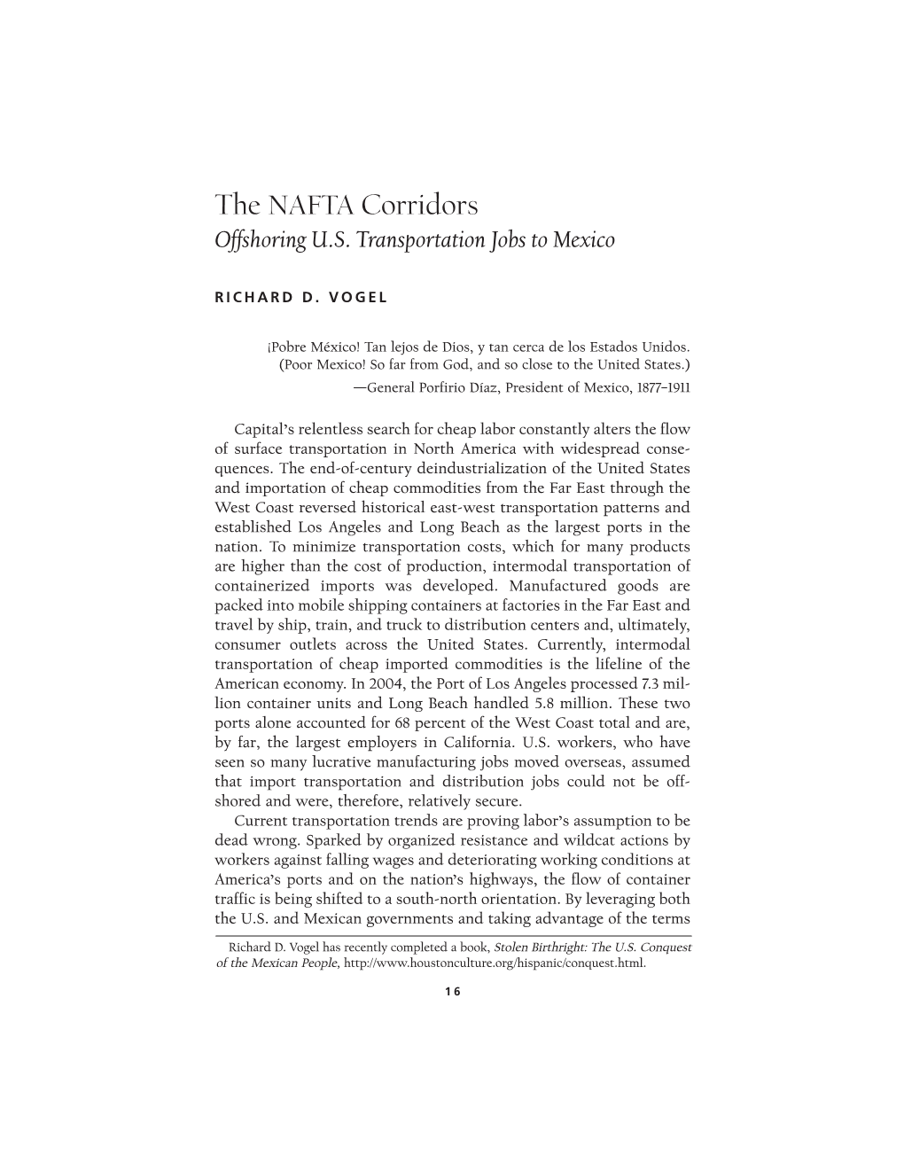 The NAFTA Corridors Offshoring U.S