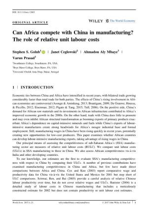 Can Africa Compete with China in Manufacturing? the Role of Relative Unit Labour Costs