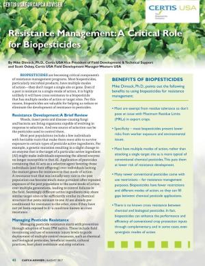 Resistance Management: a Critical Role for Biopesticides