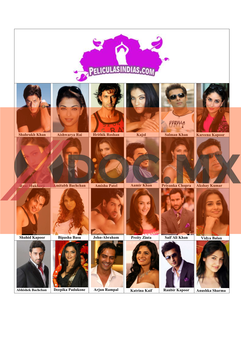 Shahrukh Khan Aishwarya Rai Hrithik Roshan Kajol Salman Khan Kareena Kapoor