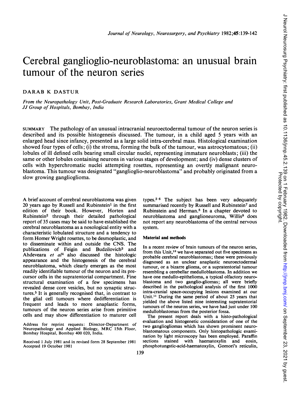 An Unusual Brain Tumour of the Neuron Series