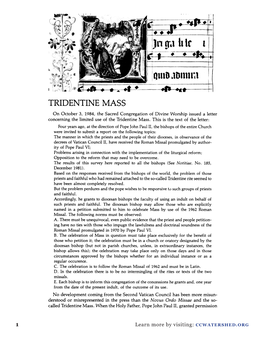 The Tridentine Mass / 1984 Editorial