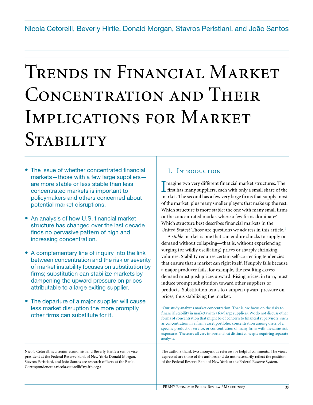 Trends in Financial Market Concentration and Their Implications for Market Stability