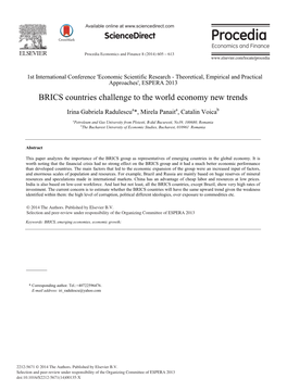 BRICS Countries Challenge to the World Economy New Trends