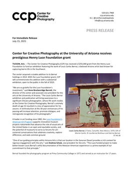 Center for Creative Photography at the University of Arizona Receives Prestigious Henry Luce Foundation Grant