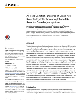 Ancient Genetic Signatures of Orang Asli Revealed by Killer Immunoglobulin-Like Receptor Gene Polymorphisms
