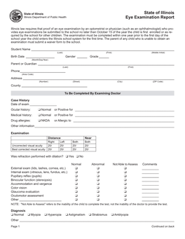 State of Illinois Eye Examination Report