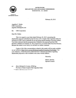 CBS Corp.; Rule 14A-8 No-Action Letter
