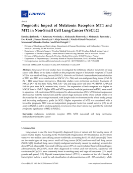 Prognostic Impact of Melatonin Receptors MT1 and MT2 in Non-Small Cell Lung Cancer (NSCLC)