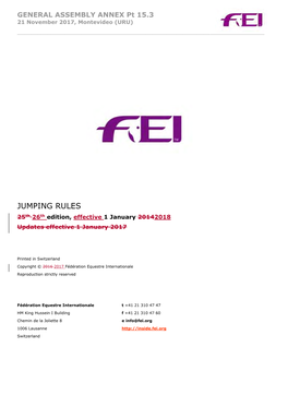 JUMPING RULES 25Th 26Th Edition, Effective 1 January 20142018 Updates Effective 1 January 2017