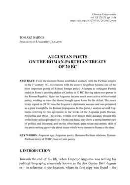 Augustan Poets on the Roman-Parthian Treaty of 20 Bc