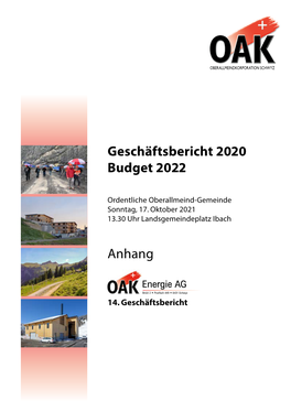Anhang Geschäftsbericht 2020 Budget 2022