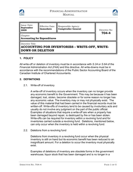 Accounting for Inventories – Write-Off, Write- Down Or Deletion