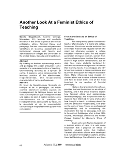 Another Look at a Feminist Ethics of Teaching