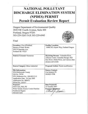 NPDES) PERMIT Permit Evaluation Review Report